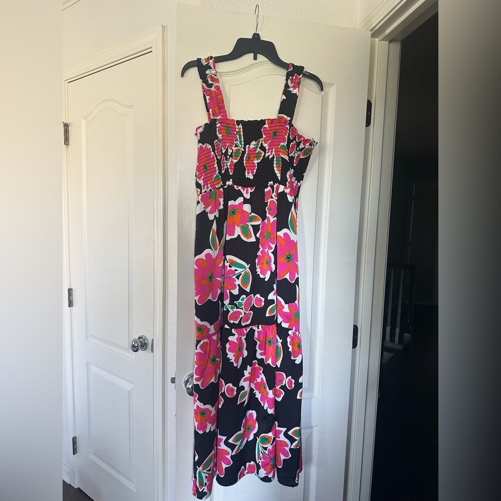 THML Pink and Black Floral Maxi Dress